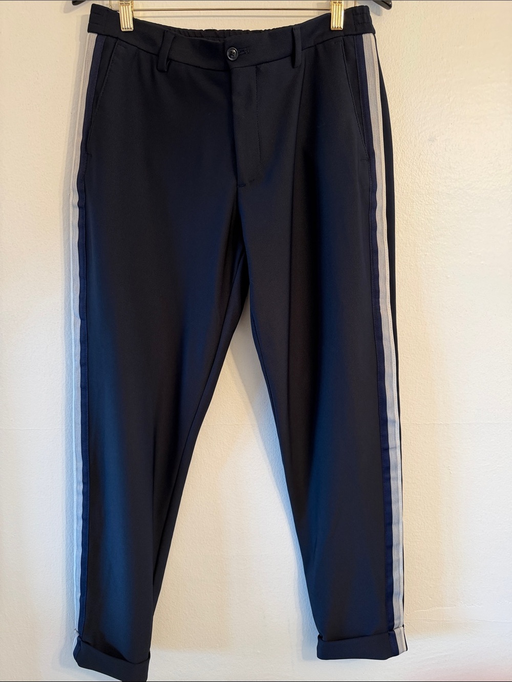 Zara Men's Navy Pants with Side Stripes